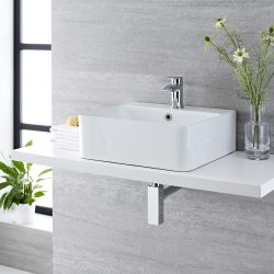 Milano Farington - White Modern Rectangular Countertop Basin with Mono Mixer Tap - 460mm x 420mm