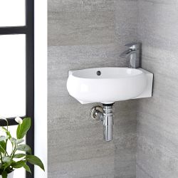 Milano Irwell - White Modern Oval Wall Hung Corner Basin - 400mm x 280mm (1 Tap-Hole)