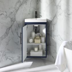 Milano Edge - 450mm Wall Hung Modern Cloakroom Corner Vanity Unit with Basin - Choice of Finish and Handles