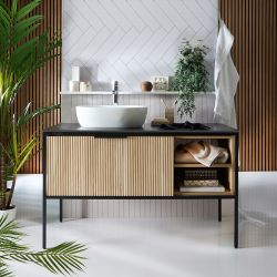 Milano Florence - Black and Light Oak Fluted Vanity Unit - Choice of Size and Basin