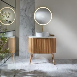 Milano Chalton - Oak Curved Fluted Vanity Unit - Choice of Size and Basin