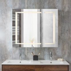 Milano Athos - Modern Anti-Fog LED Mirrored Cabinet - 900mm x 750mm