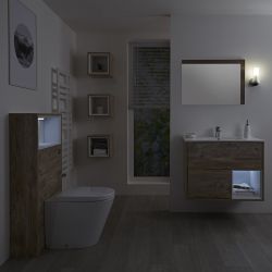 Milano Bexley - Light Oak Modern 800mm Open Shelf Vanity Unit, WC Unit and Rivington Back to Wall Pan