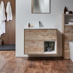 Milano Bexley - 810mm Wall Hung Open Shelf Vanity Unit with Basin - Choice of Finish, Basin and LED Light