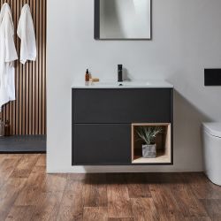 Milano Bexley - 810mm Wall Hung Open Shelf Vanity Unit with Basin - Choice of Finish, Basin and LED Light
