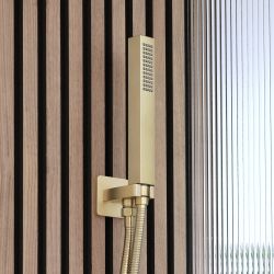 Milano Lyra - Modern Square Hand Shower with Integrated Wall Bracket and Outlet Elbow - Brushed Brass