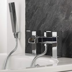 Milano Parade - Modern Deck Mounted Waterfall Bath Shower Mixer Tap with Hand Shower - Chrome