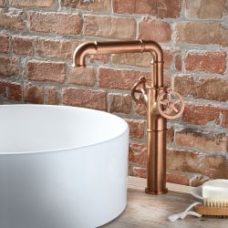 Milano Zandra - Industrial Style High Rise Mono Basin Mixer Tap - Brushed Copper