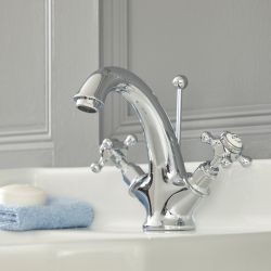 Milano Elizabeth - Traditional Crosshead Mono Basin Mixer Tap - Chrome and White