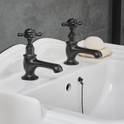 Milano Elizabeth - Traditional Crosshead Basin Pillar Taps - Black