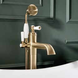 Milano Elizabeth - Traditional Freestanding Mono Bath Shower Mixer Tap with Hand Shower - Brushed Brass
