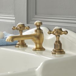 Milano Elizabeth - 3 Tap-Hole Crosshead Basin Mixer Tap - Brushed Gold