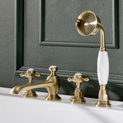 Milano Elizabeth - Traditional 4 Tap-Hole Crosshead Bath Shower Mixer Tap - Brushed Brass