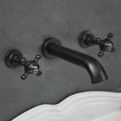 Milano Elizabeth - Traditional Wall Mounted 3 Tap-Hole Crosshead Basin Mixer Tap - Black