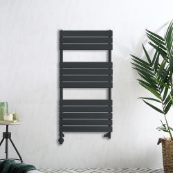 Milano Lustro Dual Fuel - Designer Anthracite Flat Panel Heated Towel Rail - Choice of Size and Cable Cover