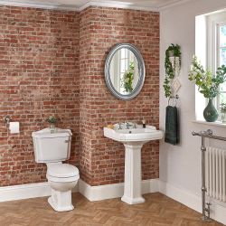 Milano Windsor - Traditional Close Coupled Toilet and 3 Tap-Hole Pedestal Basin Set