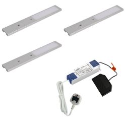 VEW Pulsar Mini - Ultra-Thin LED Cabinet Spotlight - 3-Light Kit (Includes Power Driver) - Choice of Finish & Temperature