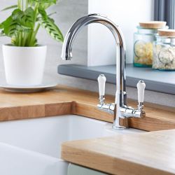Milano Elizabeth - Traditional Lever Head Kitchen Mixer Tap - Chrome and White