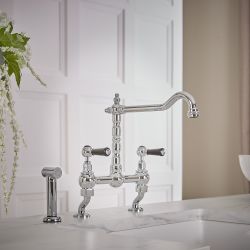 Milano Elizabeth - Classic Cranked Bridge Kitchen Mixer Tap with Pull-Out Spray - Choice of Finish