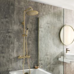 Milano Ayanna - Modern Thermostatic Bar Shower Valve with Round Shower Head and Hand shower - Brushed Brass