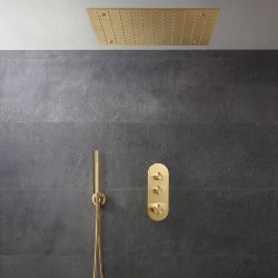 Milano Orta - Brushed Brass Push Button Thermostatic Shower with Recessed Shower Head and Hand Shower (2 Outlet)