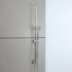 Milano Lune - Modern Round Riser Rail Kit with Hand Shower and Integrated Elbow - Choice of Finish