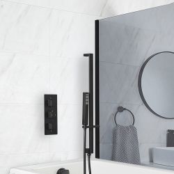 Milano Preto - Black Thermostatic Shower with Overflow Bath Filler and Riser Rail with Hand Shower (2 Outlet)