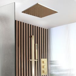 Milano Lyra - Thermostatic Shower with Recessed Shower Head and Riser Rail with Hand Shower (2 Outlet) - Brushed Brass