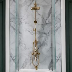 Milano Elizabeth - Brushed Brass Traditional Triple Exposed Thermostatic Shower with Grand Rigid Riser Rail and Wall Spout (3 Outlet)