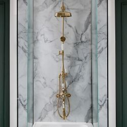 Milano Elizabeth - Brushed Brass Traditional Triple Exposed Thermostatic Shower with Grand Rigid Riser Rail and Bath Spout (3 Outlet)