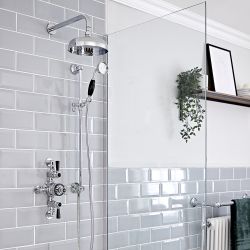 Milano Elizabeth - Chrome and Black Traditional Triple Exposed Thermostatic Shower with Shower Head and Riser Rail (2 Outlet)