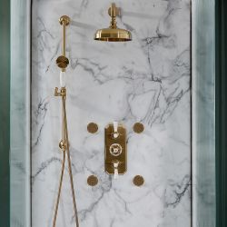 Milano Elizabeth - Brushed Brass Traditional Thermostatic Shower with Diverter, Shower Head, Body Jets and Riser Rail (3 Outlet)
