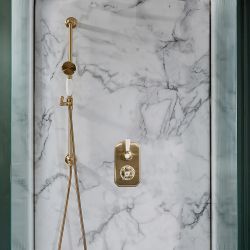 Milano Elizabeth - Brushed Brass Traditional Thermostatic Shower with Round Hand Shower and Riser Rail (1 Outlet)