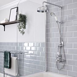Milano Elizabeth - Chrome and White Traditional Twin Exposed Thermostatic Shower with Grand Rigid Riser Rail (2 Outlet)