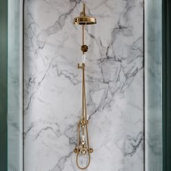 Milano Elizabeth - Brushed Brass Traditional Twin Exposed Thermostatic Shower with Grand Rigid Riser Rail (2 Outlet)
