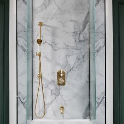 Milano Elizabeth - Brushed Brass Traditional Thermostatic Shower with Diverter, Riser Rail and Bath Spout (2 Outlet)