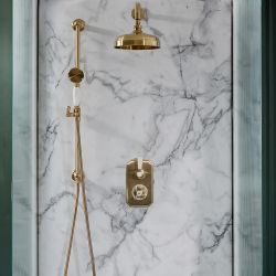 Milano Elizabeth - Brushed Brass Traditional Thermostatic Shower with Diverter, Shower Head, Hand Shower and Riser Rail (2 Outlet)