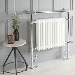 Milano Elizabeth - White Traditional Dual Fuel Heated Towel Rail - 930mm x 790mm (withOverhanging Rail) - Choice of Wi-Fi Thermostat and Cable Cover
