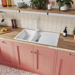 Rangemaster Topaz - 1.5 Bowl Granite Inset Kitchen Sink - 1000mm x 510mm - Choice of Finish