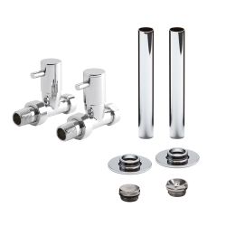Milano - Chrome Minimalist Straight Radiator Valve and Pipe Sleeve Set