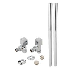 Milano - Square Designer Angled Radiator Valve and Pipe Set - Chrome