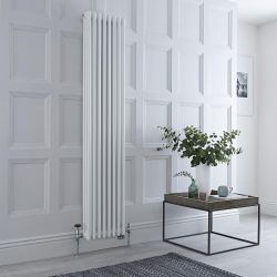 Milano Windsor - White Vertical Dual Fuel Traditional Column Radiator - 1800mm x 380mm (Triple Column) - Choice of Valve and Wi-Fi Thermostat
