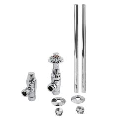 Milano Windsor - Antique Style Thermostatic Angled Radiator Valve and Pipe Set - Chrome