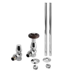 Milano Windsor - Traditional Thermostatic Angled Radiator Valve and Pipe Set - Chrome