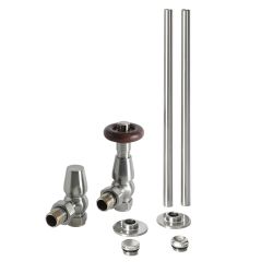Milano Windsor - Traditional Thermostatic Angled Radiator Valve and Pipe Set - Satin Nickel