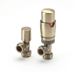 Milano - Brushed Gold Thermostatic Angled Radiator Valve and Lockshield