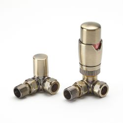 Milano - Brushed Gold Thermostatic Corner Radiator Valve and Lockshield