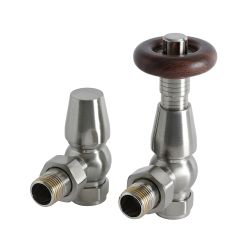 Milano Windsor - Satin Nickel Traditional Thermostatic Angled Radiator Valves (Pair)