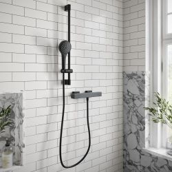 Villeroy & Boch Universal - Square Thermostatic Bar Shower Valve with Riser Rail and Hand Shower (1 Outlet) - Matt Black