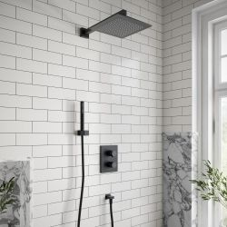 Villeroy & Boch Universal - Thermostatic Shower System with 250mm Square  Shower Head and Hand Shower (2 Outlet)  - Matt Black